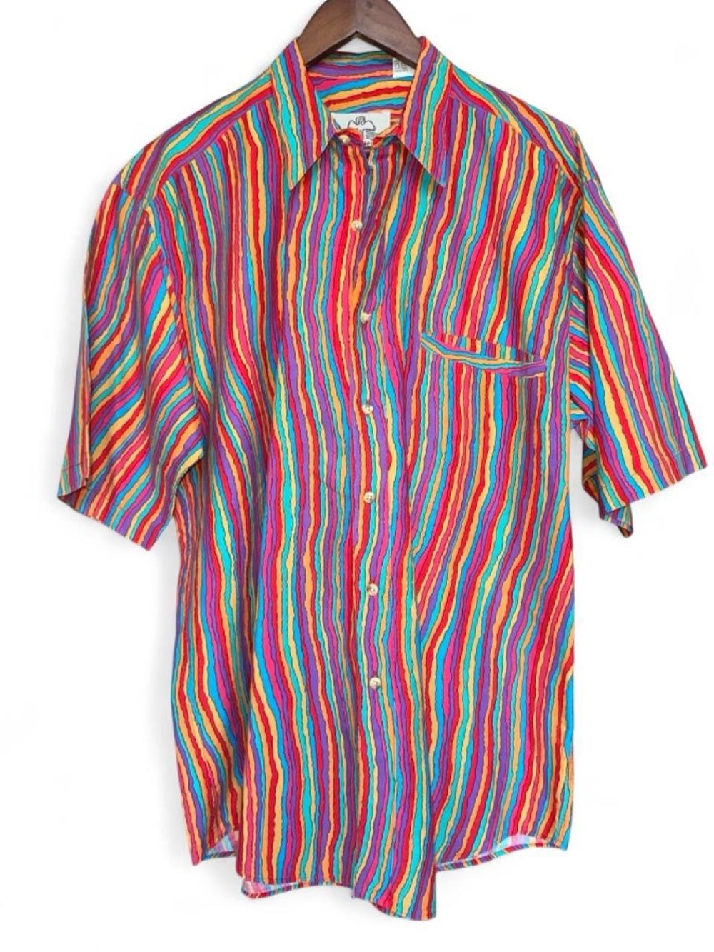 Vintage Desert Designs Mens Medium 100% Cotton Rainbow Wavy Stripe Shirt